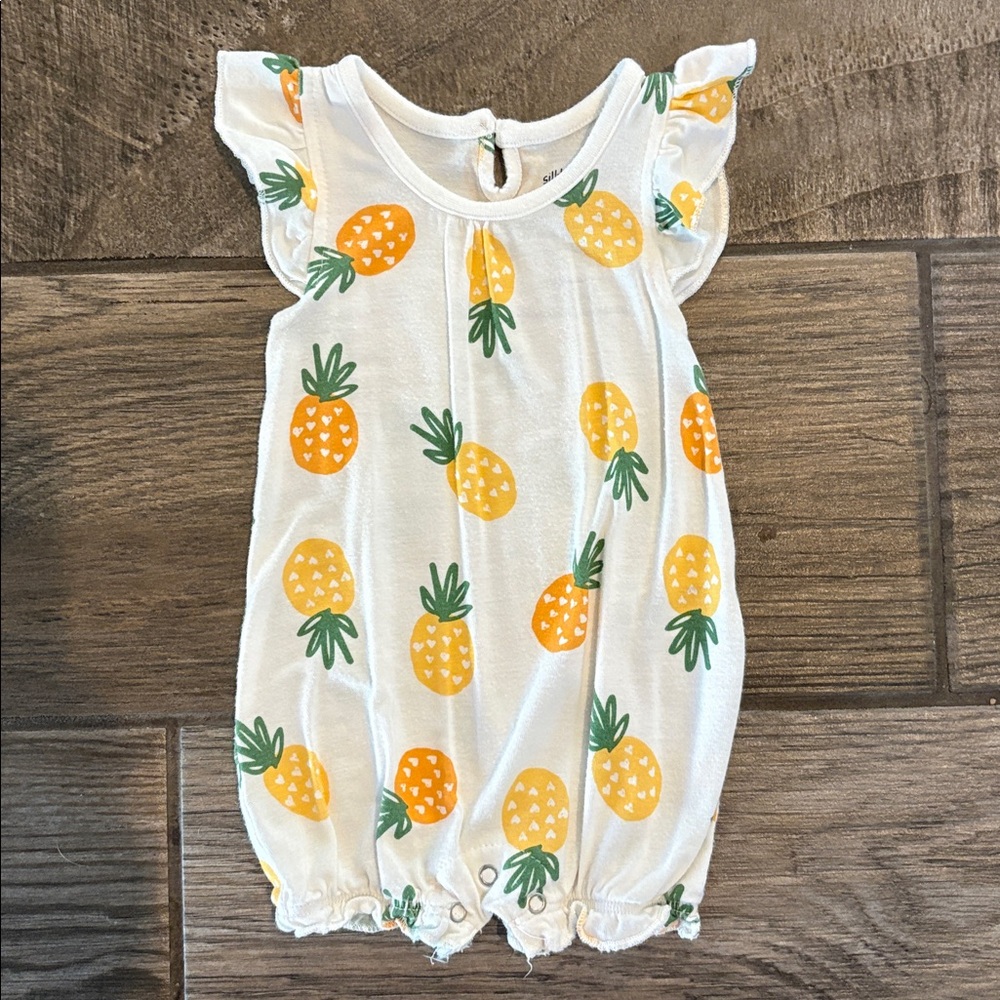 Silkberry Baby Bamboo Sleeveless Ruffle Pineapple Print Romper - Picture 1 of 6